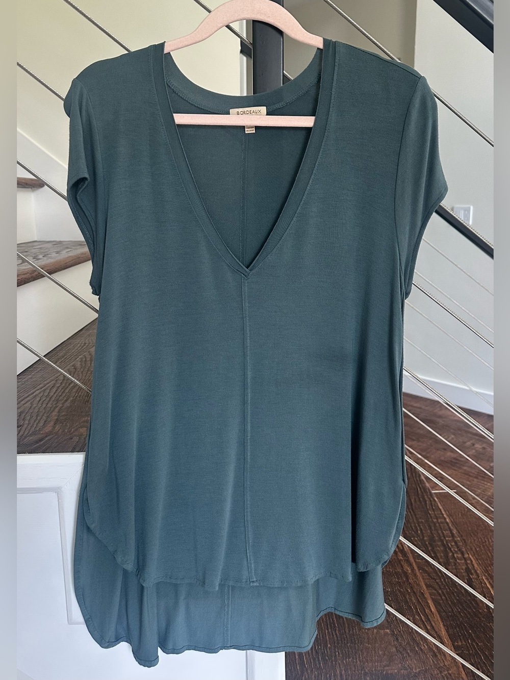 Anthropologie Bordeaux V-Neck Drop Tail Layered Short Sleeve Top | Size: Large
